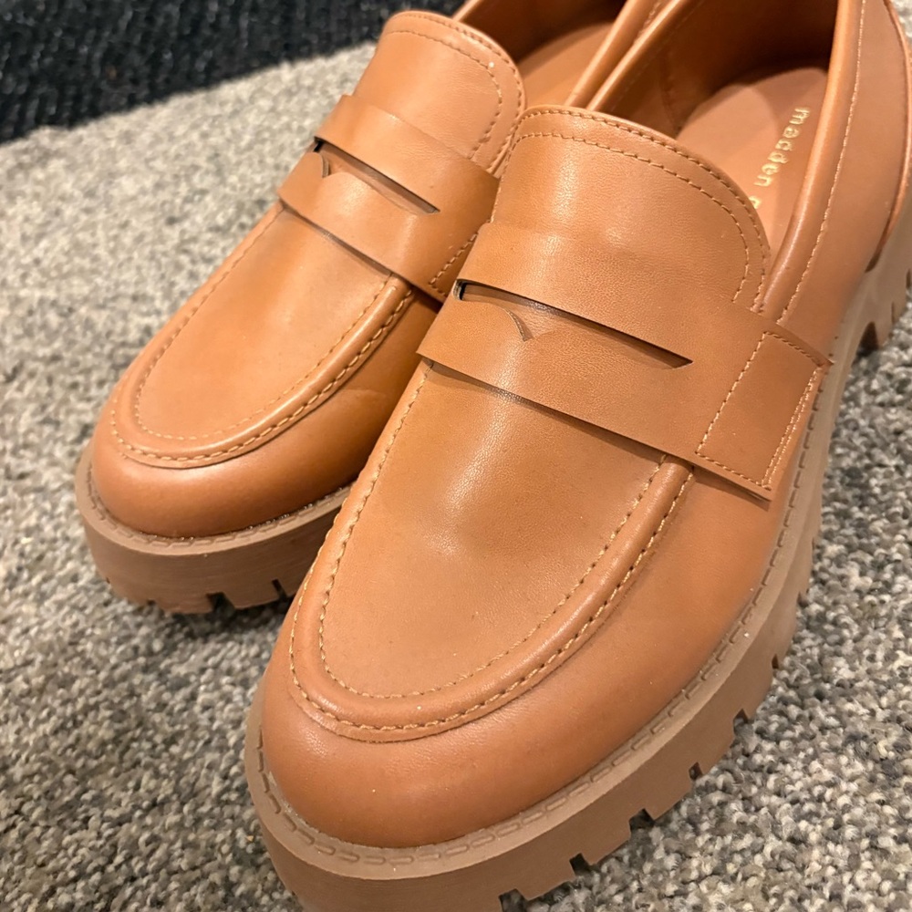 Never Worn Tan Madden Girl Loafers with Chunky Sole